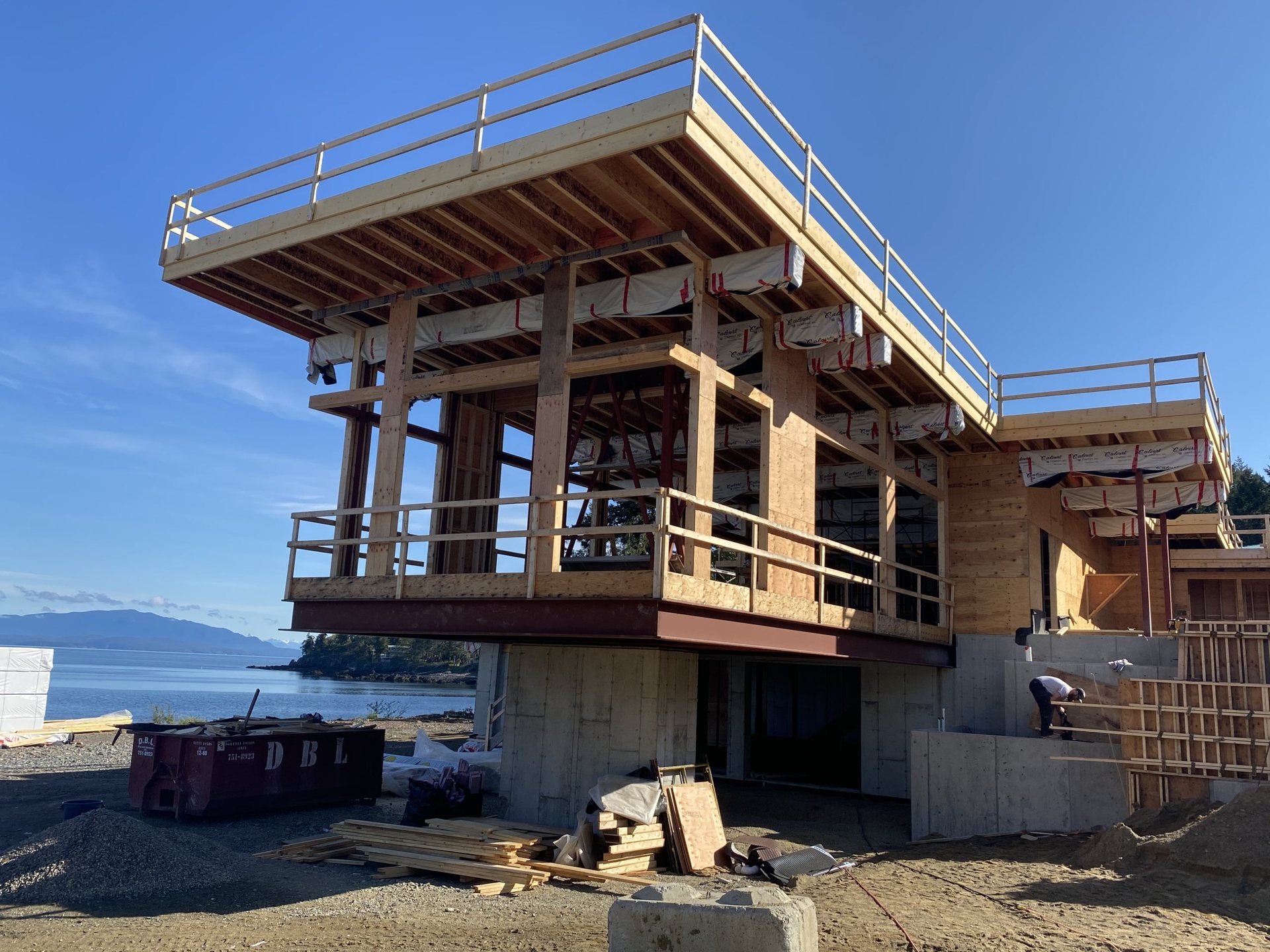 Modern home with cantilevered roof