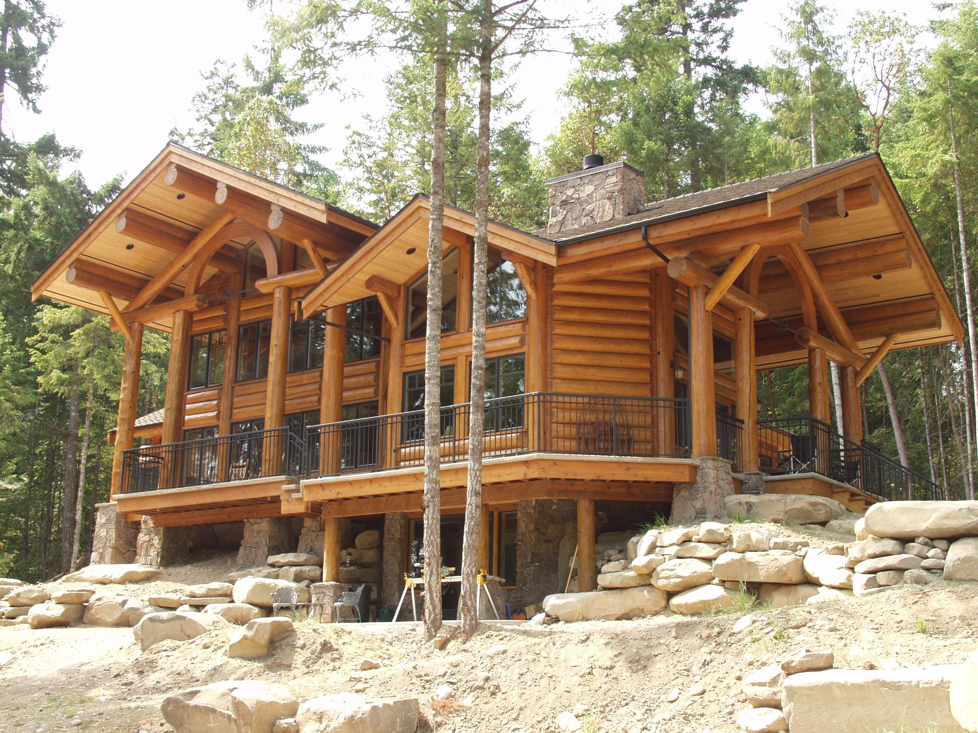 Log home among trees